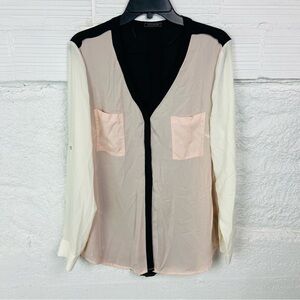 Metaphor pale pink & black Colorblock sheer lightweight Blouse size XL